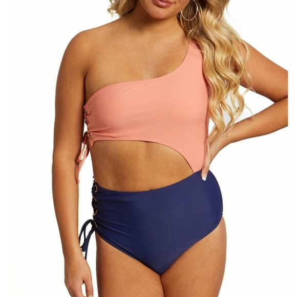 Juicy Couture Other - Juicy Couture Navy & Coral side-tie one piece